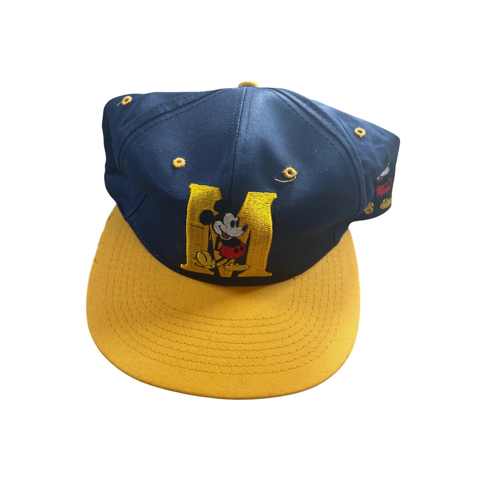 Vintage Fresh Caps Drew Pearson Mickey Mouse Snapback Hat Navy Blue Yellow 90s